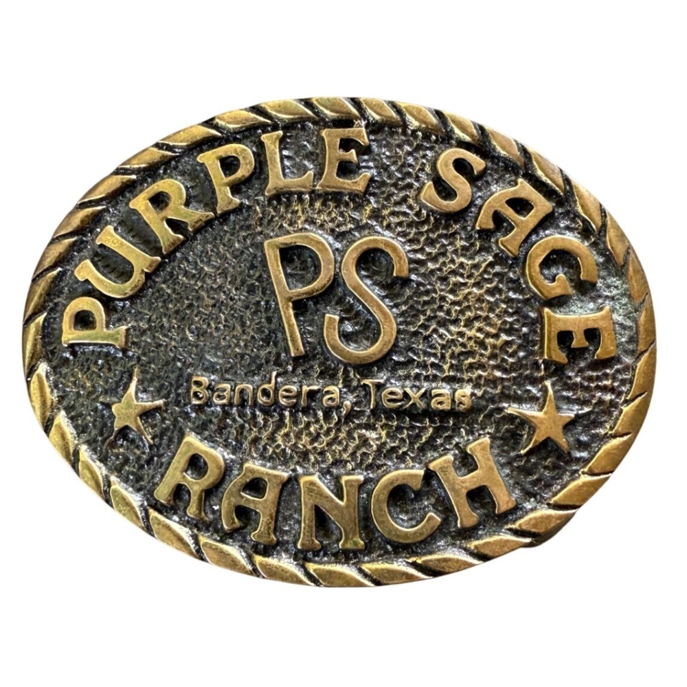 Purple Sage Ranch Belt Buckle Solid Brass Vintage Bandera Texas Made‎ USA
